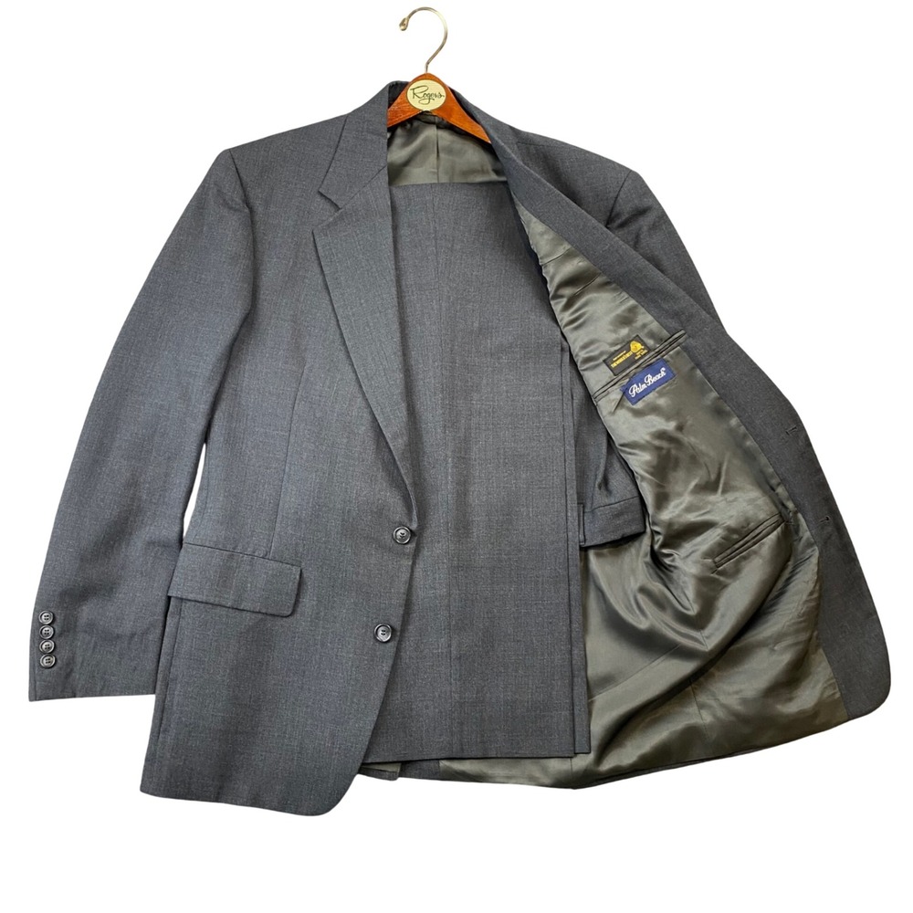 Palm Beach Mens 42R Vintage 1990s 100 Pure Wool Gray 2 Piece Suit Pleated Pants